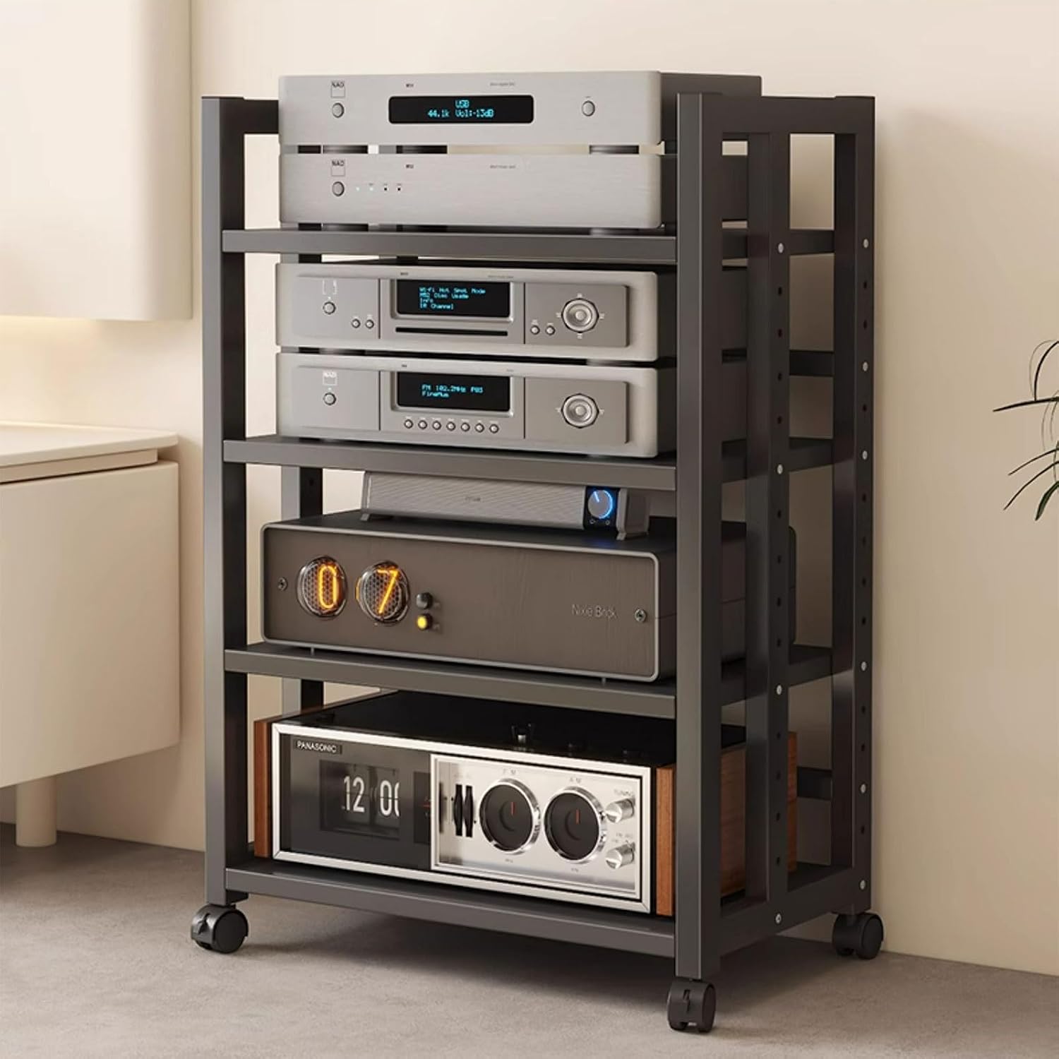 Stereo Cabinet, Media Stand Audio/Video Component, Audio Tower Rack with Adjustable Shelves, Equipment for Vinyl Record Player Stereo Receivers Audio Gear(60 * 120cm/23.6 * 47.2in)