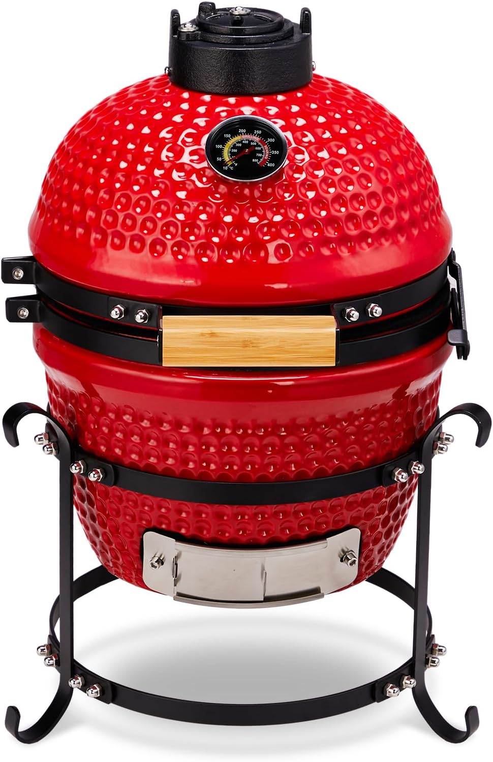 Outvita 13' Round Kamado Charcoal Grill, Portable Ceramic Barbecue Grill with Thermometer for Variations on Cooking Methods(Red)