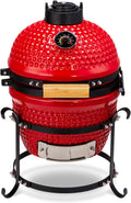 Outvita 13' Round Kamado Charcoal Grill, Portable Ceramic Barbecue Grill with Thermometer for Variations on Cooking Methods(Red)