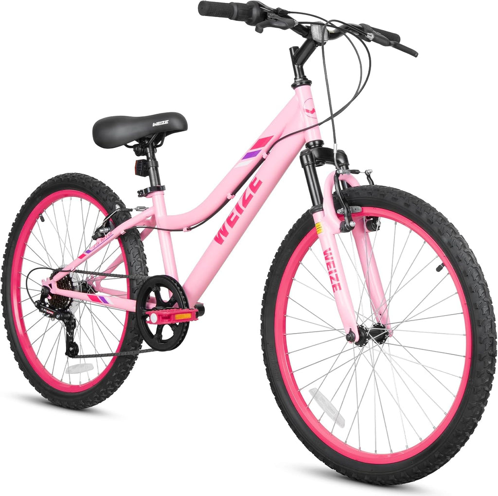 WEIZE 20 24 Inch Kids Mountain Bike,Kids Bike for Girls Age 6-14 Year Old,6 Speed Kid Bicycle with Front Suspension Fork,Adjustable Seat Height,High-Carbon Steel Frame,Ideal for Girl Adventurers