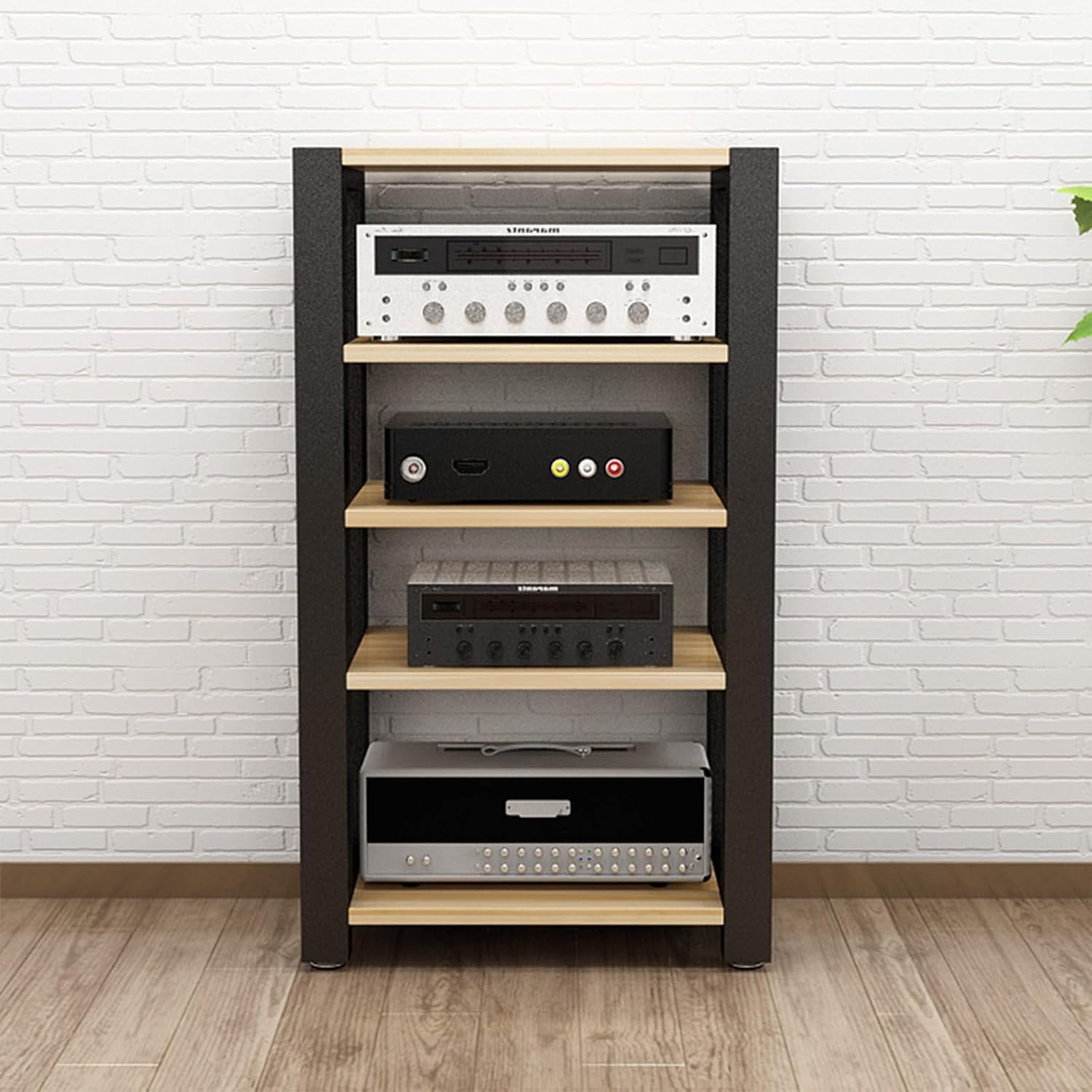 Stereo Racks and Stands, 2/3/4/5 Tier AV Media Stand, Audio Equipment Rack with Adjustable Shelves, Reinforced Steel Frame, Adjustable Footpads, for Home Theater(Natural,5 Tier 60x51x100cm)