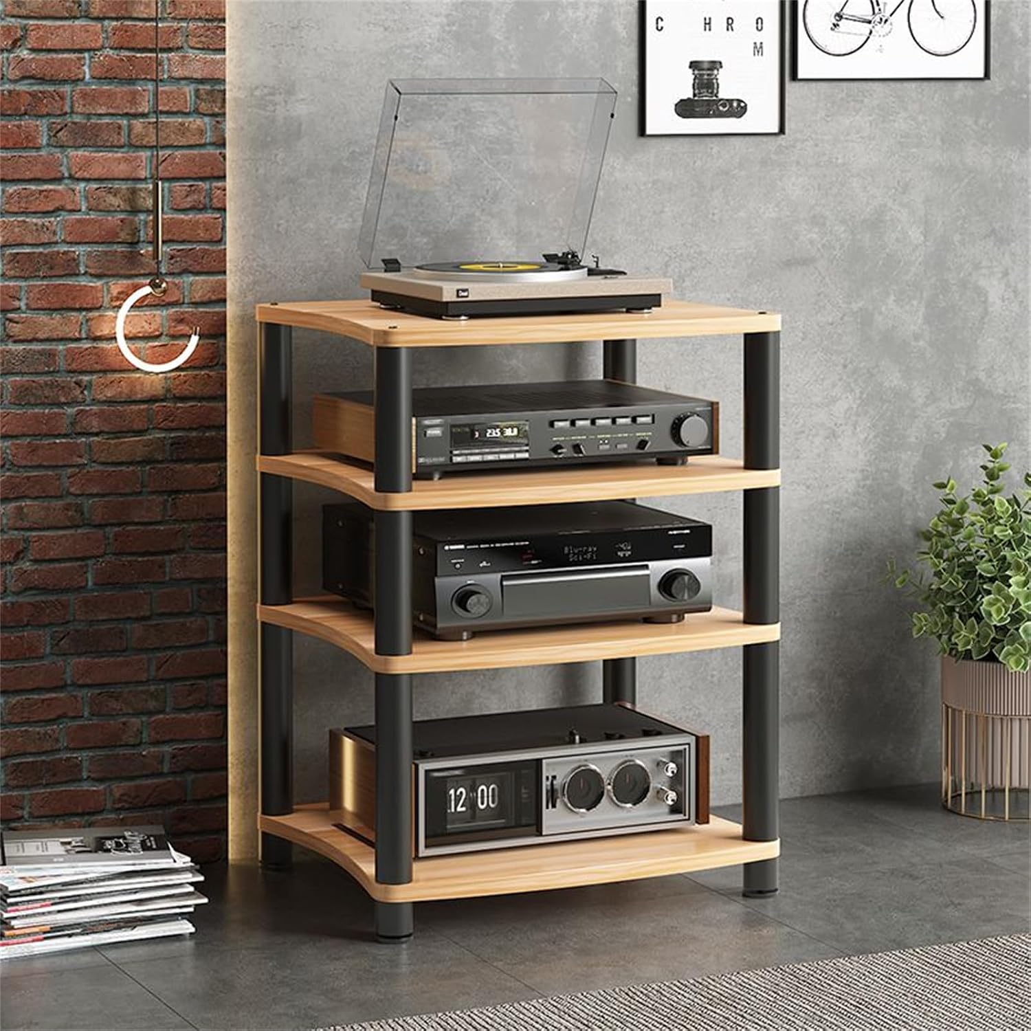 4-Tier Audio Rack Tower - Stereo AV Media Stand with Shelves for CD Player, Receiver & Equipment - Wooden Display Cabinet - 1/2/3/4 Tier Options Available