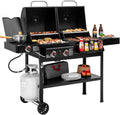 ZH3005 2-Burner Gas and Charcoal Combo Grill with Side Burner, 34,000 BTU Dual Fuel Grill, 823 Sq. In. Cooking Area, for Outdoor Patio Garden Picnic Backyard Cooking, Black