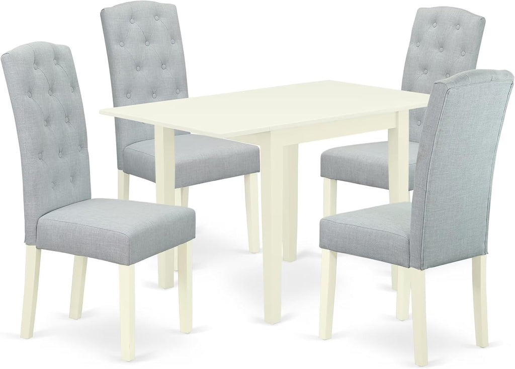 East West Furniture 1NDCE5-LWH-15 5 Piece Dining Table Set Includes a Rectangle Kitchen Table with Dropleaf and 4 Baby Blue Linen Fabric Upholstered Chairs, 30x48 Inch, Linen White