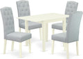 East West Furniture 1NDCE5-LWH-15 5 Piece Dining Table Set Includes a Rectangle Kitchen Table with Dropleaf and 4 Baby Blue Linen Fabric Upholstered Chairs, 30x48 Inch, Linen White