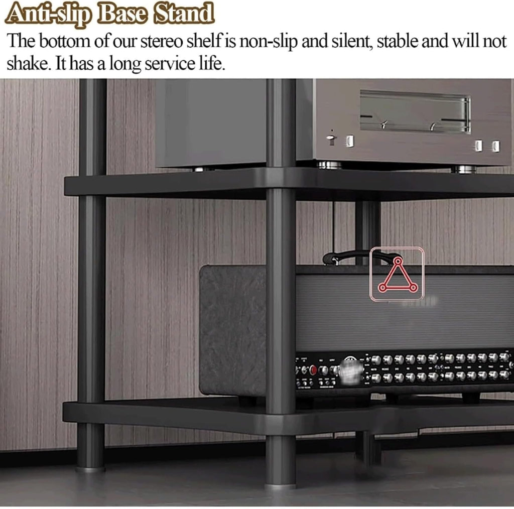 Audio Rack Stereo Rack Mobile Audio Equipment Rack Wooden Audio Rack Cabinet HiFi Rack with Wheels Audio Component Rack Durable(Nero,2 Tier)