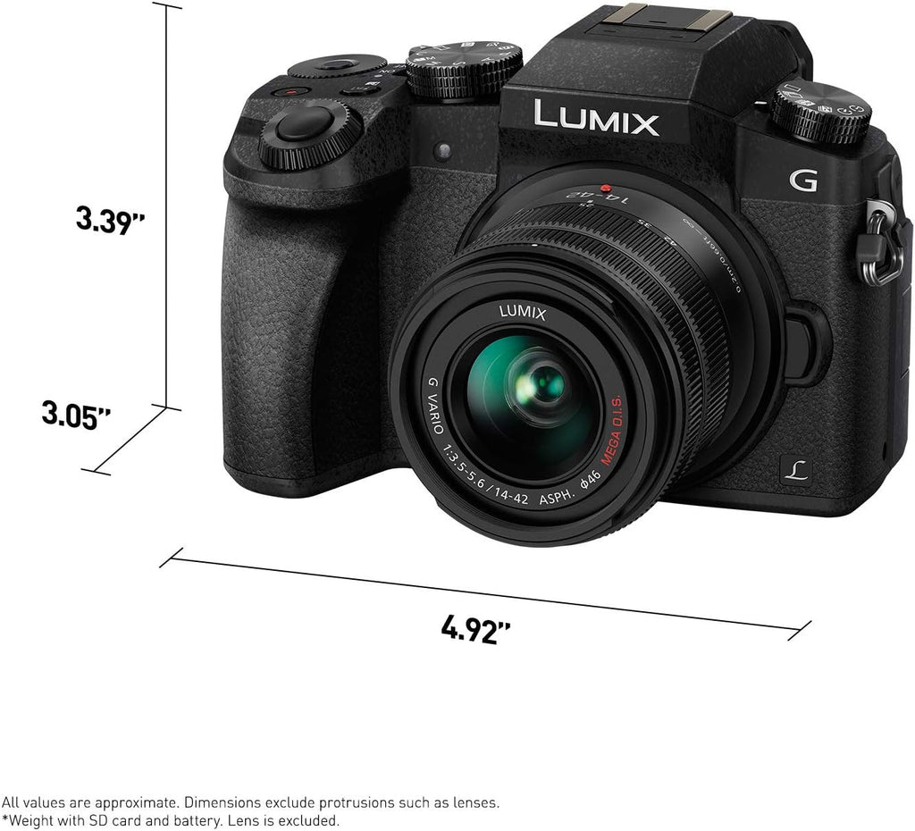 Panasonic LUMIX G7 4K Digital Camera, with 14-42mm Mega O.I.S. Lens, 16 Megapixel Mirrorless Camera, 3-Inch LCD, DMC-G7KK (Black)