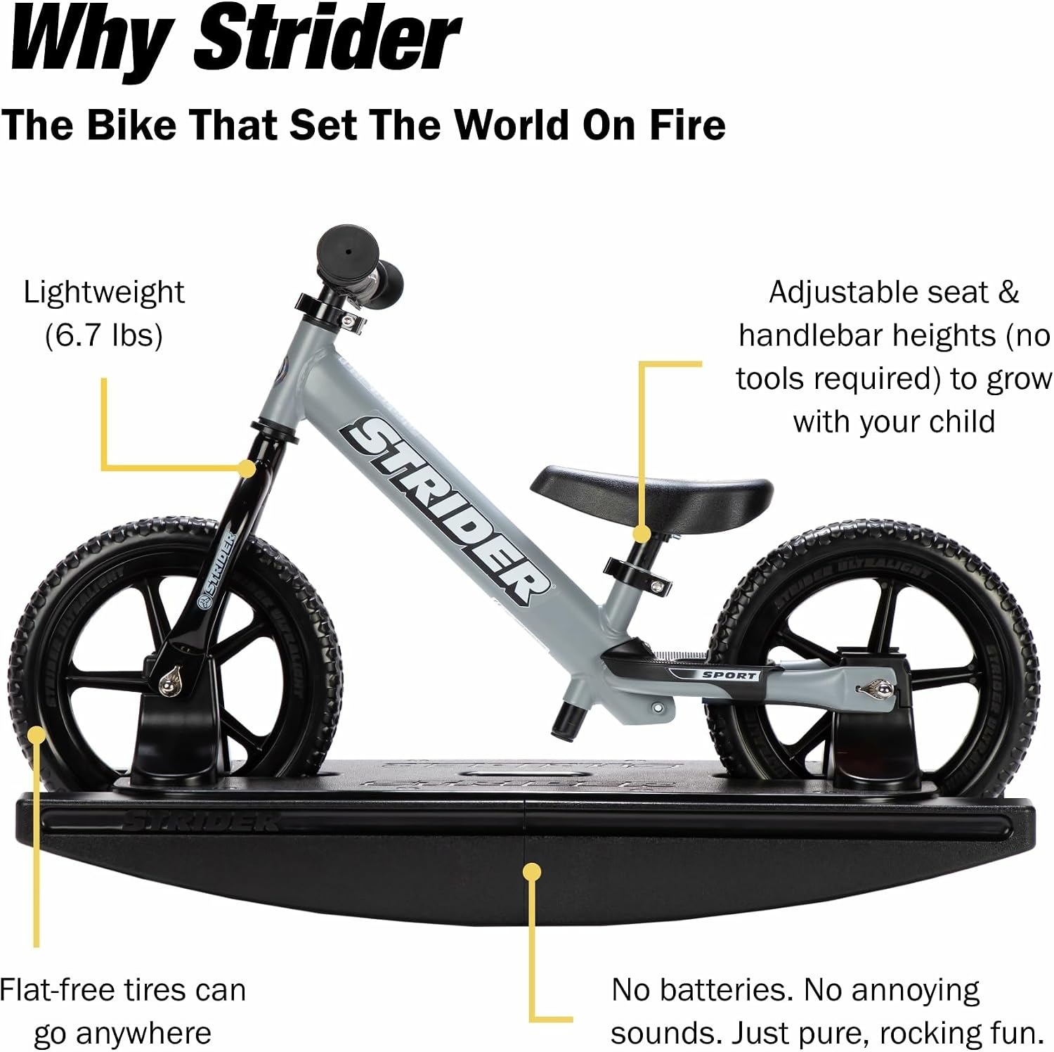 Strider Sport 2-in-1 Rocking Bike - Helps Teach Baby How to Ride a Balance Bicycle - for Kids 6 Months to 4 Years - Easy Assembly & Adjustments