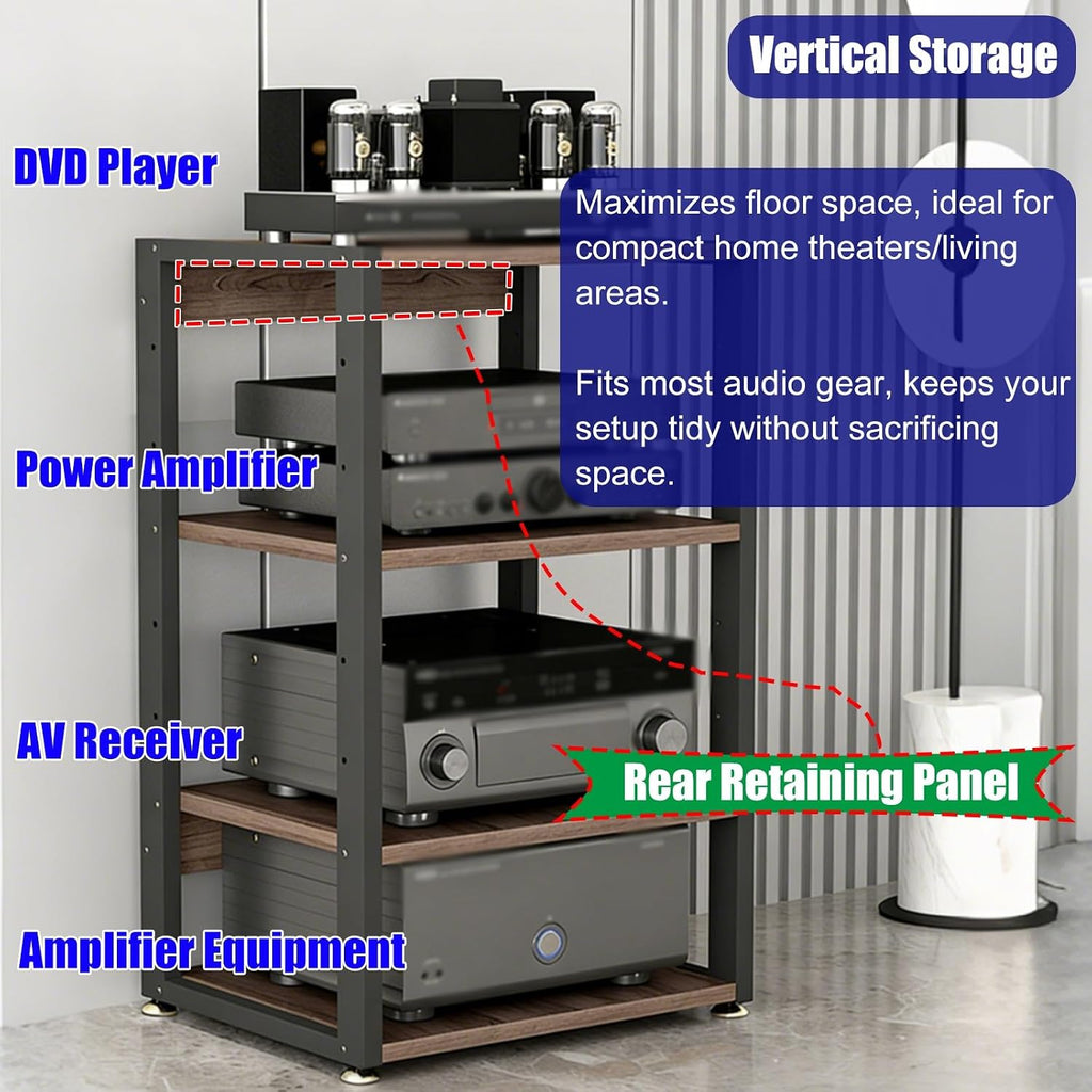 YLLFFLL Home Audio Rack with Wheels 3 4 5 Tier, Floor Standing Removable Stereo Cabinet Media Organizer Equipment Shelf, HiFi Stands with Height-Adjustable Shelf(W 19 7/10IN,4 Shelf)