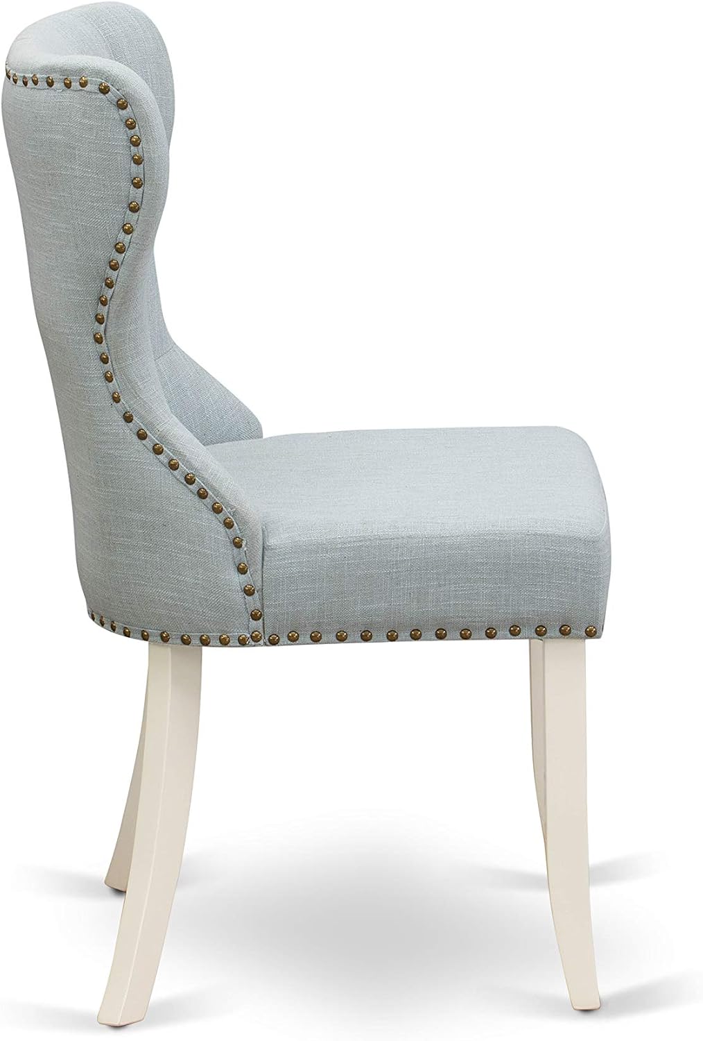 East West Furniture DLSI3-WHI-15 3 Piece Dining Room Furniture Set Contains a Round Dining Table with Dropleaf and 2 Baby Blue Linen Fabric Upholstered Chairs, 42x42 Inch, Linen White