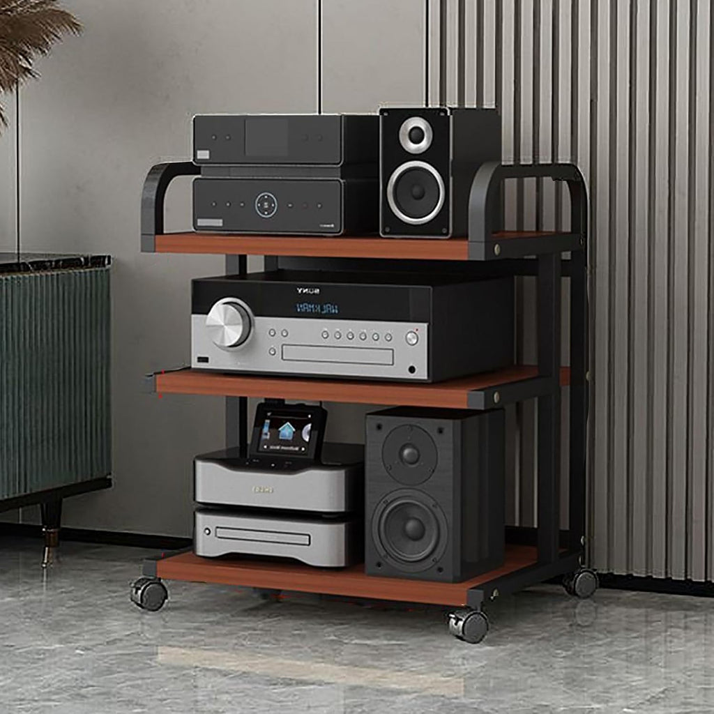 Movable AV Media Stand, 3 Tier Walnut Audio Rack, Modern Entertainment Center Shelving, Stereo Cabinet for Media Storage, Stylish 3/4/5 Tier Tower Organizer