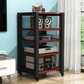 5-Tier Movable AV Media Player Stand Corner Audio Tower Component Cabinet Stereo Stand Adjustable Open Storage Rack with Wooden Shelves and Steel Frame for Home/Office/Theater (Color : A) (A)