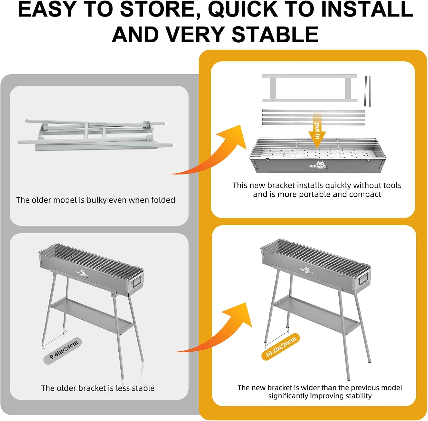 WILLBBQ Charcoal Grill for Tailgate Patio Beach Backyard, Alloy Steel BBQ Barbecue Outdoor Grilling with Durable Support Frame and Dual Adjustable Vents (31.6x7.1x5.1 inch With Accessories)