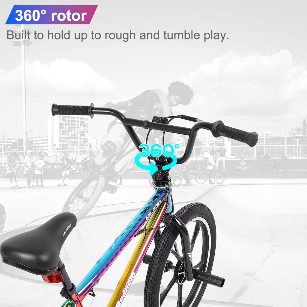 Hiland 20 Inch 3 5 Spoke Kids BMX Bike for Boys Girls Ages 5-12, 360 Degree Rotor Freestyle, 4 Pegs Single Speed Kid's BMX Bicycle, Multiple Colors