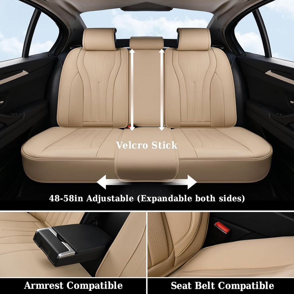 Coverado Car Seat Covers Full Set, Breathable Nappa Leather Seat Covers for Cars, Universal Seat Covers, Front and Back Waterproof Car Seat Protector, Automotive Seat Cushion Fit Most Cars(Beige)