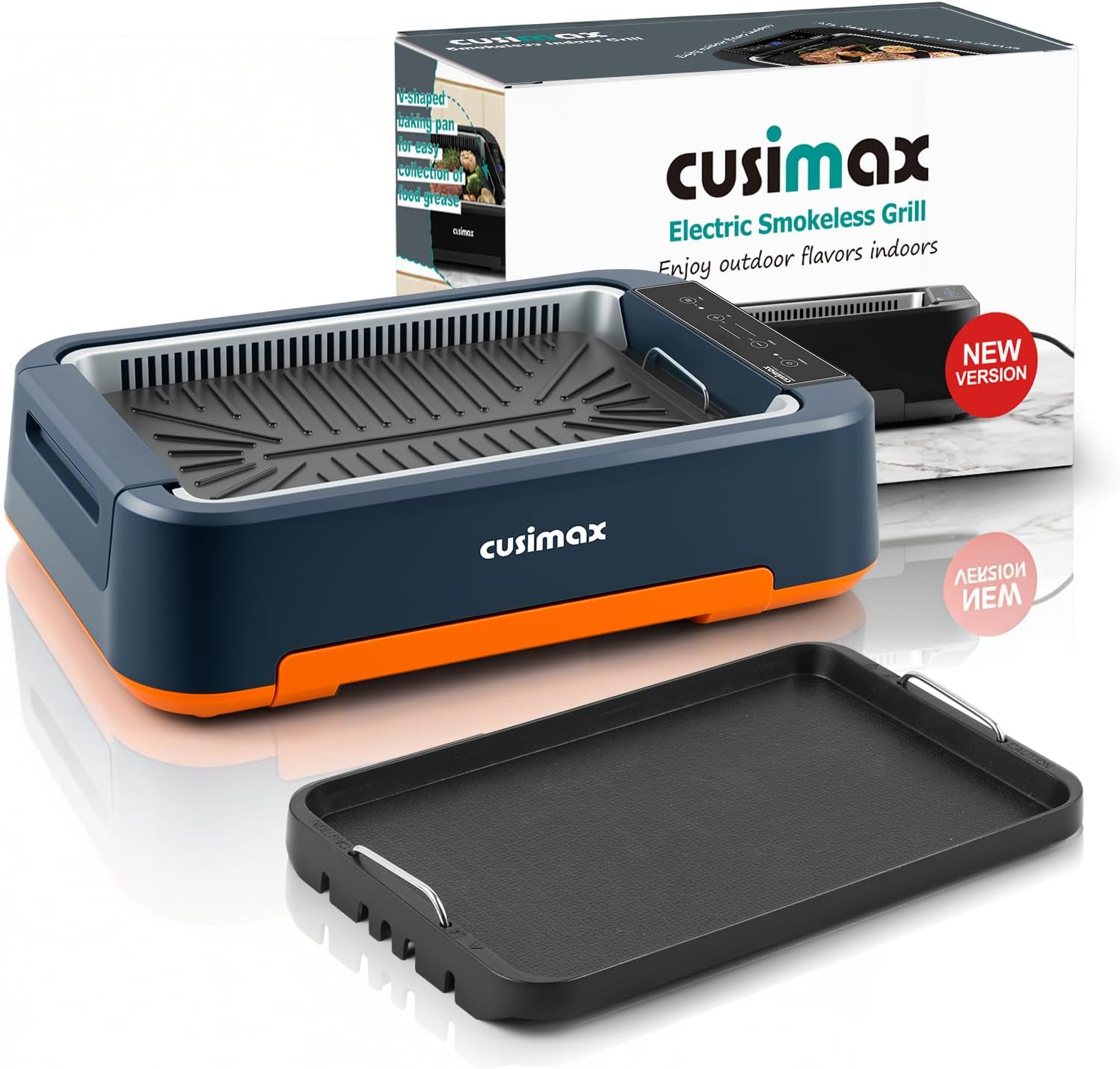 Electric Grill, CUSIMAX Smokeless Indoor Grill & Griddle, Electric Korean BBQ Grill with Turbo Smoke Extractor & REPLACEABLE Filter Sponge, Smart LED Display, Larger Grilling Area, 1500W(New Model)
