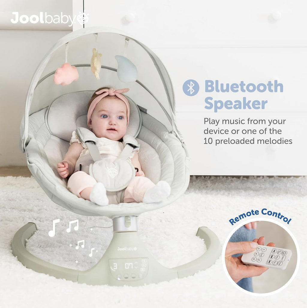 Jool Baby Nova Swing for Newborns - Electric Motorized Infant Swing, Bluetooth Music, 10 Preset Melodies, Remote (Updated Model, Sage)