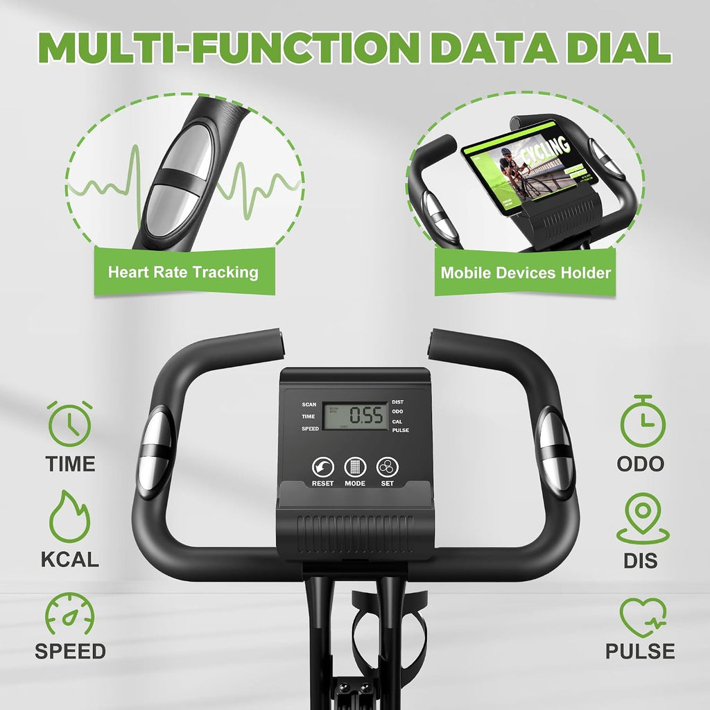 Caromix Folding Exercise Bike, 5 in 1 Stationary Bike with 16-Level Adjustable Magnetic Resistance, 330LB Capacity Indoor Workout Bike, Foldable Exercise Bike for Seniors and Adult