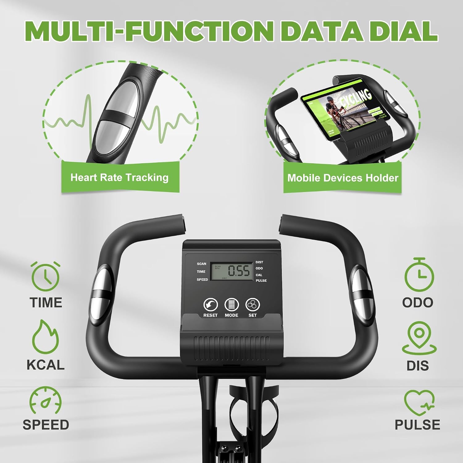 Caromix Folding Exercise Bike, 5 in 1 Stationary Bike with 16-Level Adjustable Magnetic Resistance, 330LB Capacity Indoor Workout Bike, Foldable Exercise Bike for Seniors and Adult