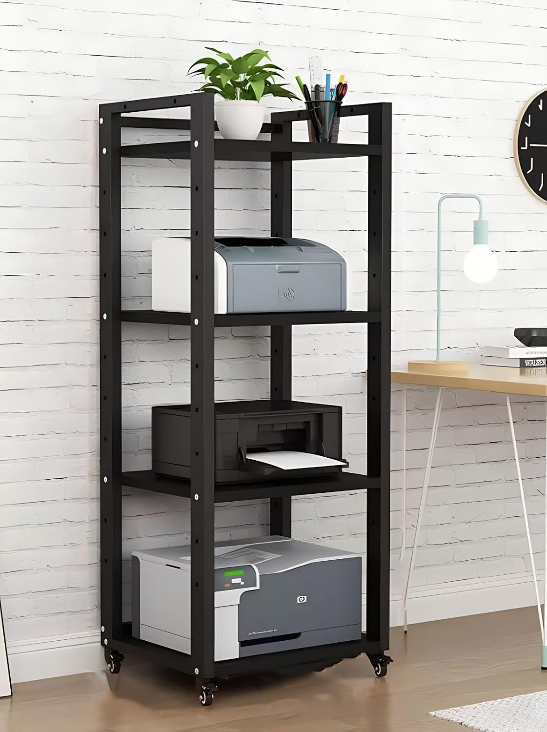 HiFi Stand with Wheels - 4/5/6/7 Tier Heavy Duty Audio Equipment Rack Cabinet, Modern Rolling Media Storage Shelf for DVD, Speakers & HiFi Systems, Home Tower(Black,4-Tier)