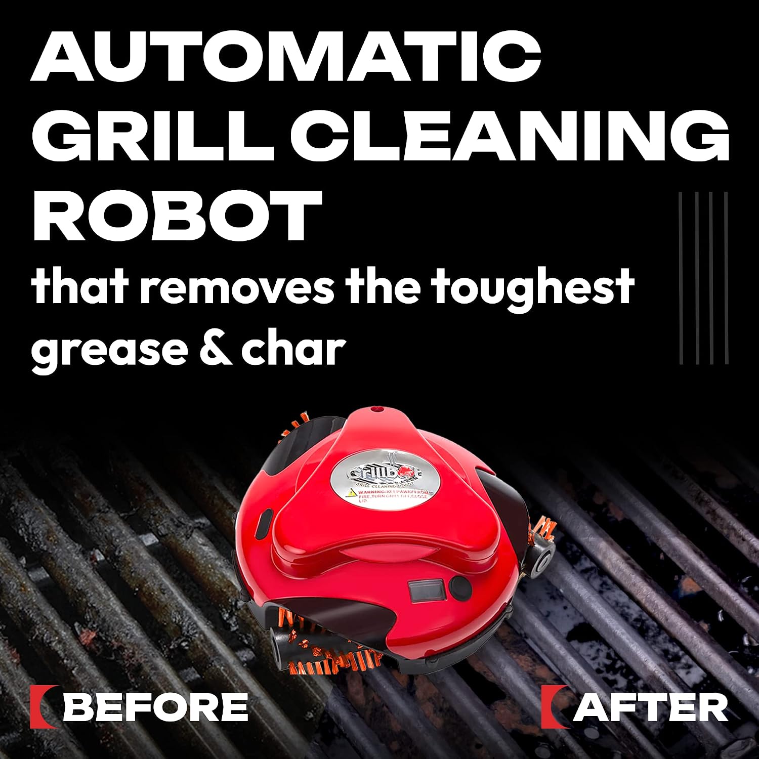 Grillbot Automatic Grill Cleaning Robot with Nylon Brushes, Electric BBQ Cleaner Brush with Motorized Power, Cordless Rechargeable Grill Scrubber for Outdoor Grills (Red)