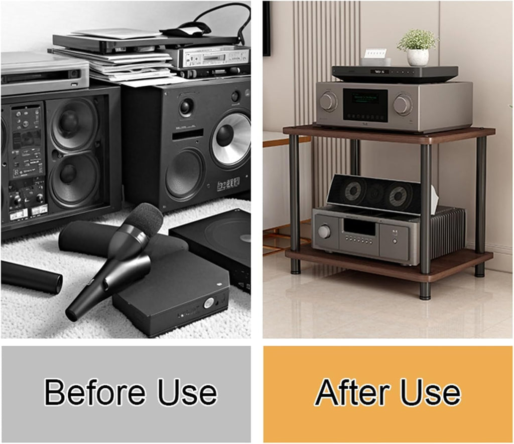 Floor-Standing 2 Tier AV Media Stand, Audio Rack Tower, TV Game Console Equipment Shelf, CD Record Player Stereo Component Rack Cabinet for Home Theater Studio(Carbon Fiber,60x40x37.5cm)