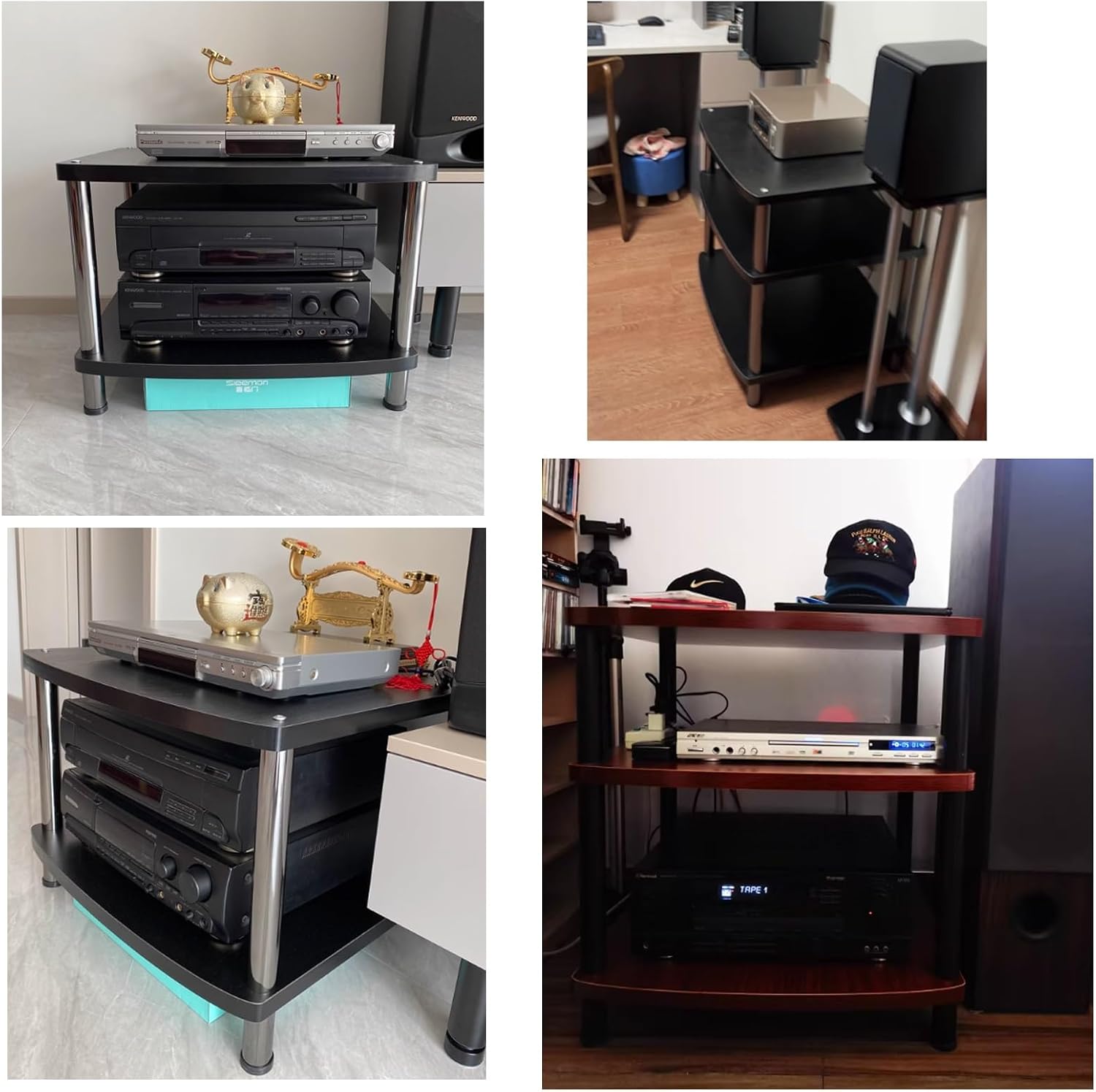 4-Tier Wooden Media Stand, Entertainment Cabinet for TV & Gaming Consoles, Stereo Rack & AV Component Storage, Stylish Black Design, Space-Saving Audio Rack