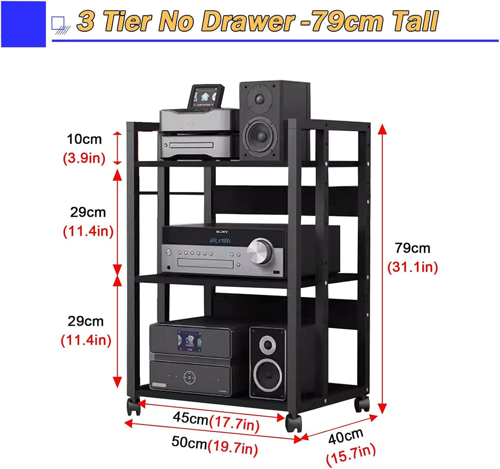 5/4/3/2-Tier AV Media Stand Vertical Storage Cabinet, Office Home Classroom Stereo Rack System Cabinet Adjustable, Mobile Audio Equipment Rack, Portable Record Player Amplifiers Shelf(3 Tier 79cm Tall