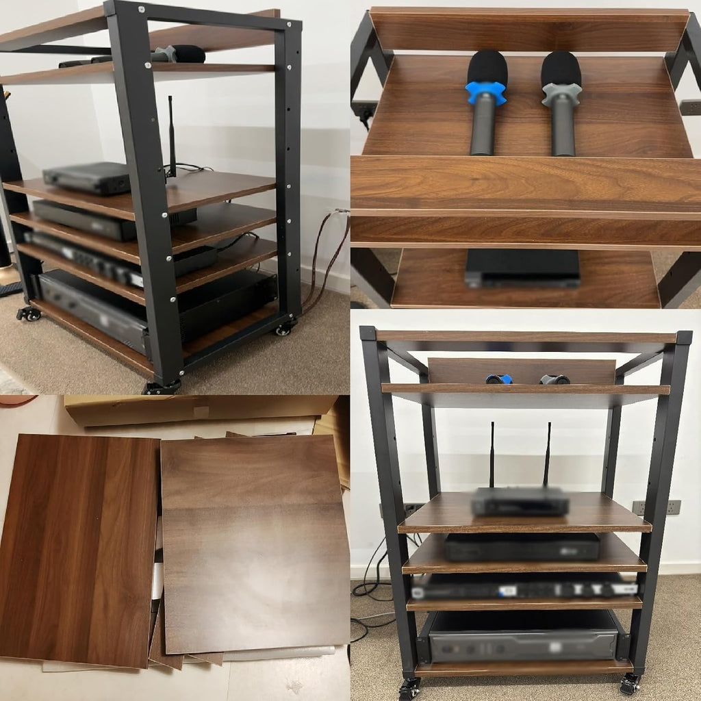 YLLFFLL Home Audio Rack with Wheels 3 4 5 Tier, Floor Standing Removable Stereo Cabinet Media Organizer Equipment Shelf, HiFi Stands with Height-Adjustable Shelf(W 19 7/10IN,4 Shelf)