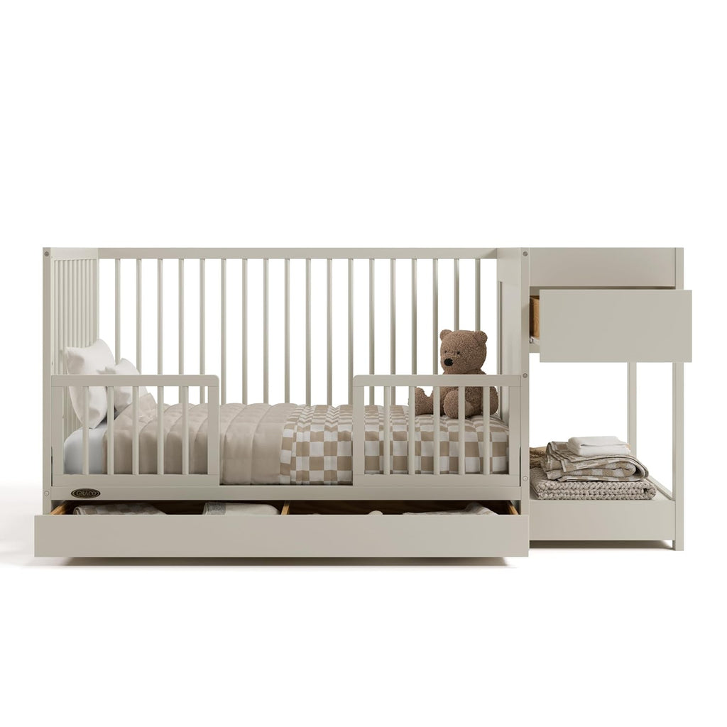 Graco Teddi 5-in-1 Convertible Crib & Changer with Drawer – GREENGUARD Gold Certified Baby Crib Crafted from Wood, Converts to Toddler Bed, Daybed, and Full-Size Bed (Frosted Oat)