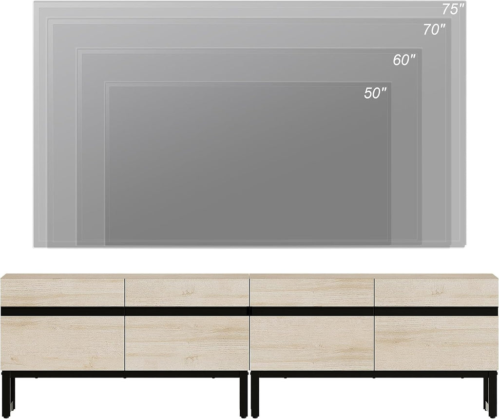 WAMPAT Modern TV Stand for 50-75 Inch TVs, Wood Entertainment Center with Metal Base Storage Cabinets, Media TV Console for Living Room, Light Oak, 2Pcs