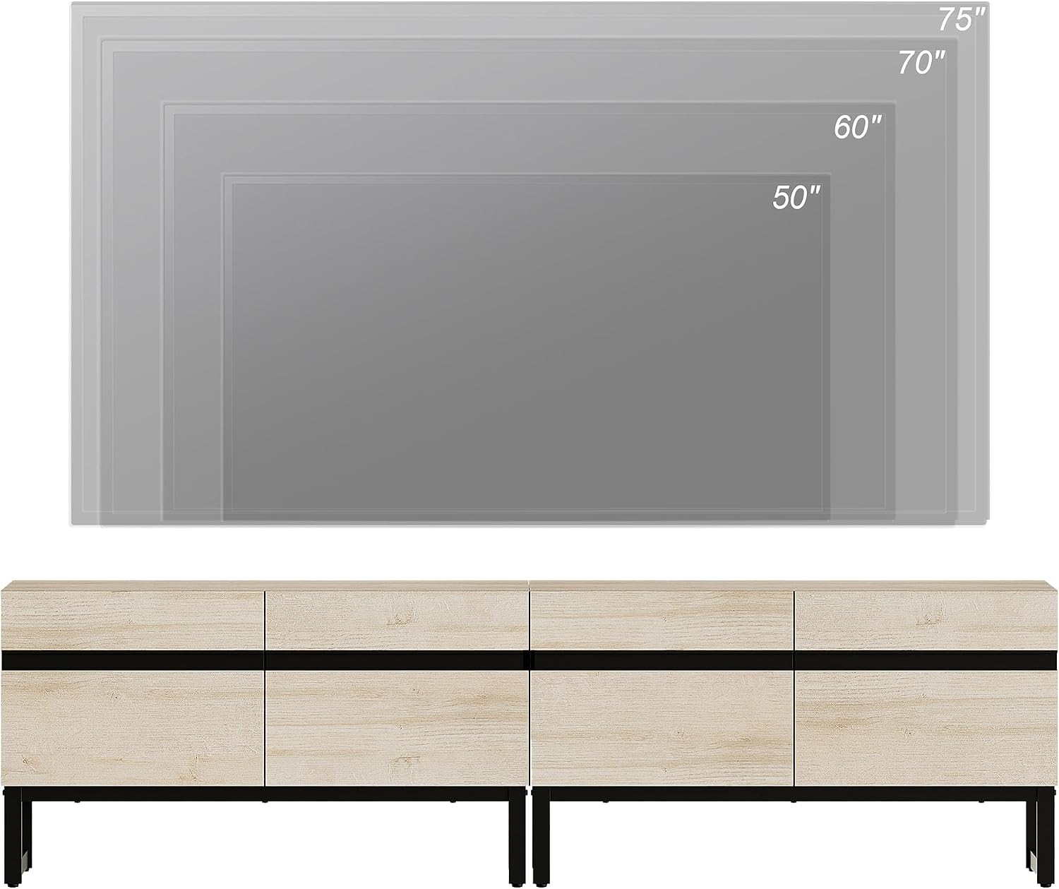 WAMPAT Modern TV Stand for 50-75 Inch TVs, Wood Entertainment Center with Metal Base Storage Cabinets, Media TV Console for Living Room, Light Oak, 2Pcs