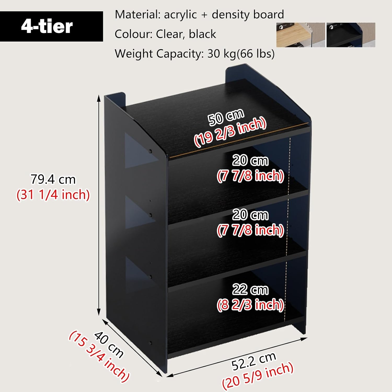 4-Tier Acrylic Media Console Table with Adjustable Shelves, Stereo Stand Cabinet for Living Room, Record Player and Audio Equipment Organizer (Light Coffee)