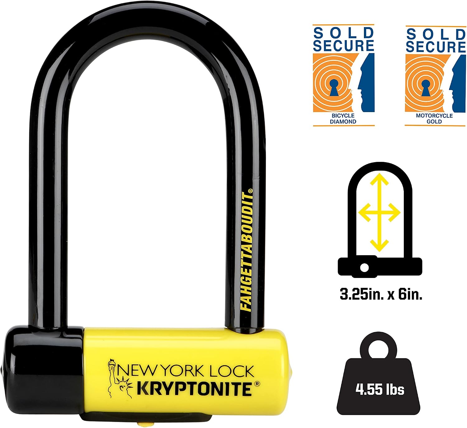 Kryptonite New York Fahgettaboutit Mini Bike U-Lock, Heavy Duty Anti-Theft Bicycle U Lock, 18mm Shackle with Keys, Ultimate Security Lock for Bicycles E-Bikes Scooters