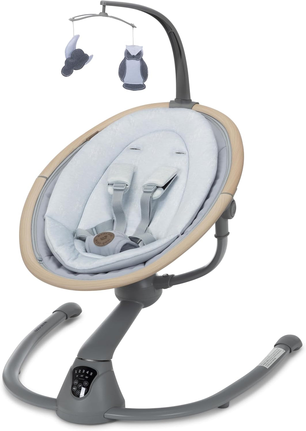 Maxi-Cosi Cassia Smart Baby Swing for Infants, Portable Foldable Swing with Music, 360 Rotation, 5 Speeds, 12 Melodies, EcoCare Fabric, Auto Motion Sensor, 2 Reclines, Classic Slate