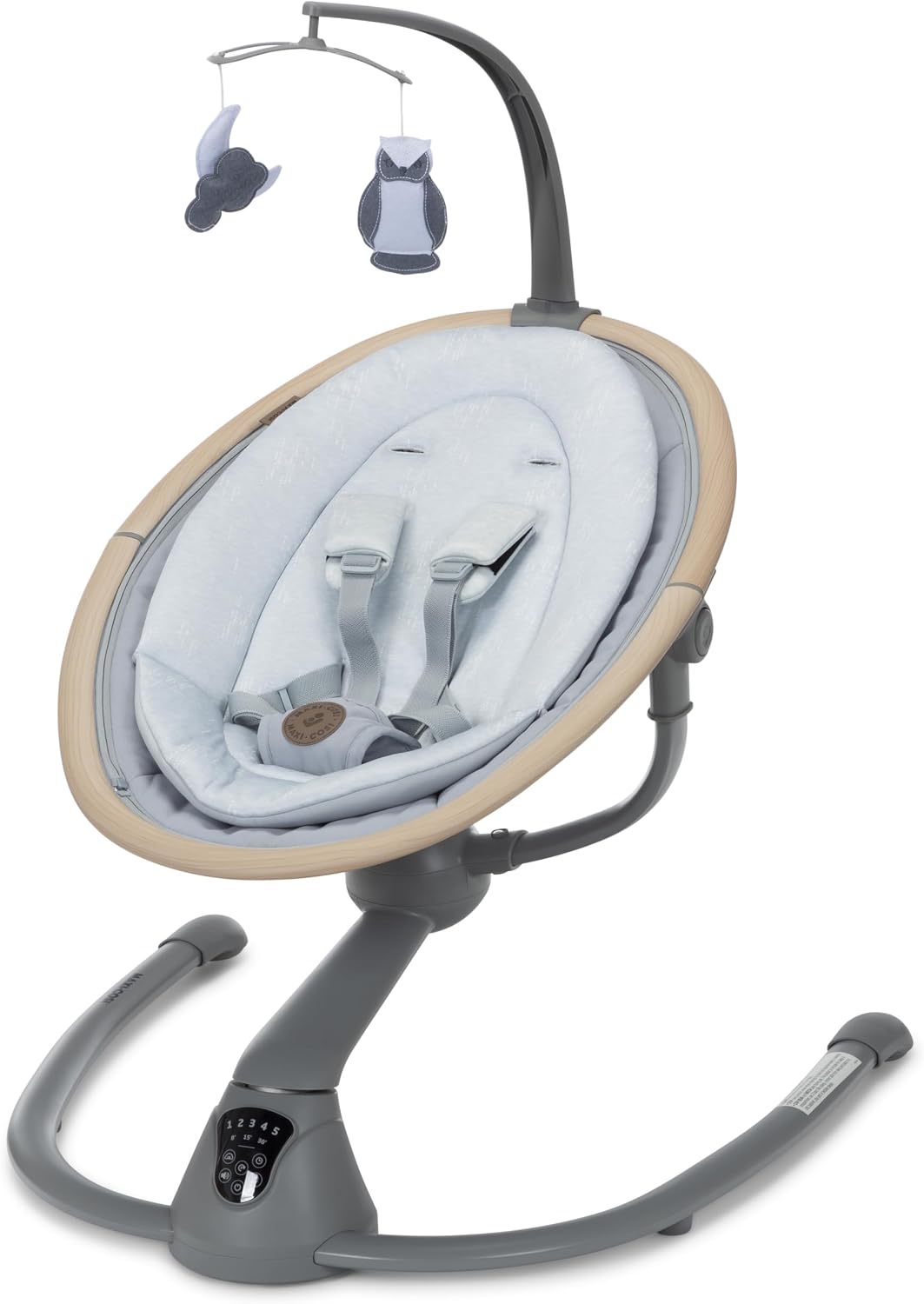 Maxi-Cosi Cassia Smart Baby Swing for Infants, Portable Foldable Swing with Music, 360 Rotation, 5 Speeds, 12 Melodies, EcoCare Fabric, Auto Motion Sensor, 2 Reclines, Classic Slate