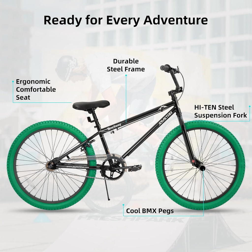 JOYSTAR Brockway Freestyle Kids BMX Bikes 20' 24' Kids Bicycles for 6-14 Years Old Boys Girls and Beginner-Level Riders 2 Pegs Multiple Colors