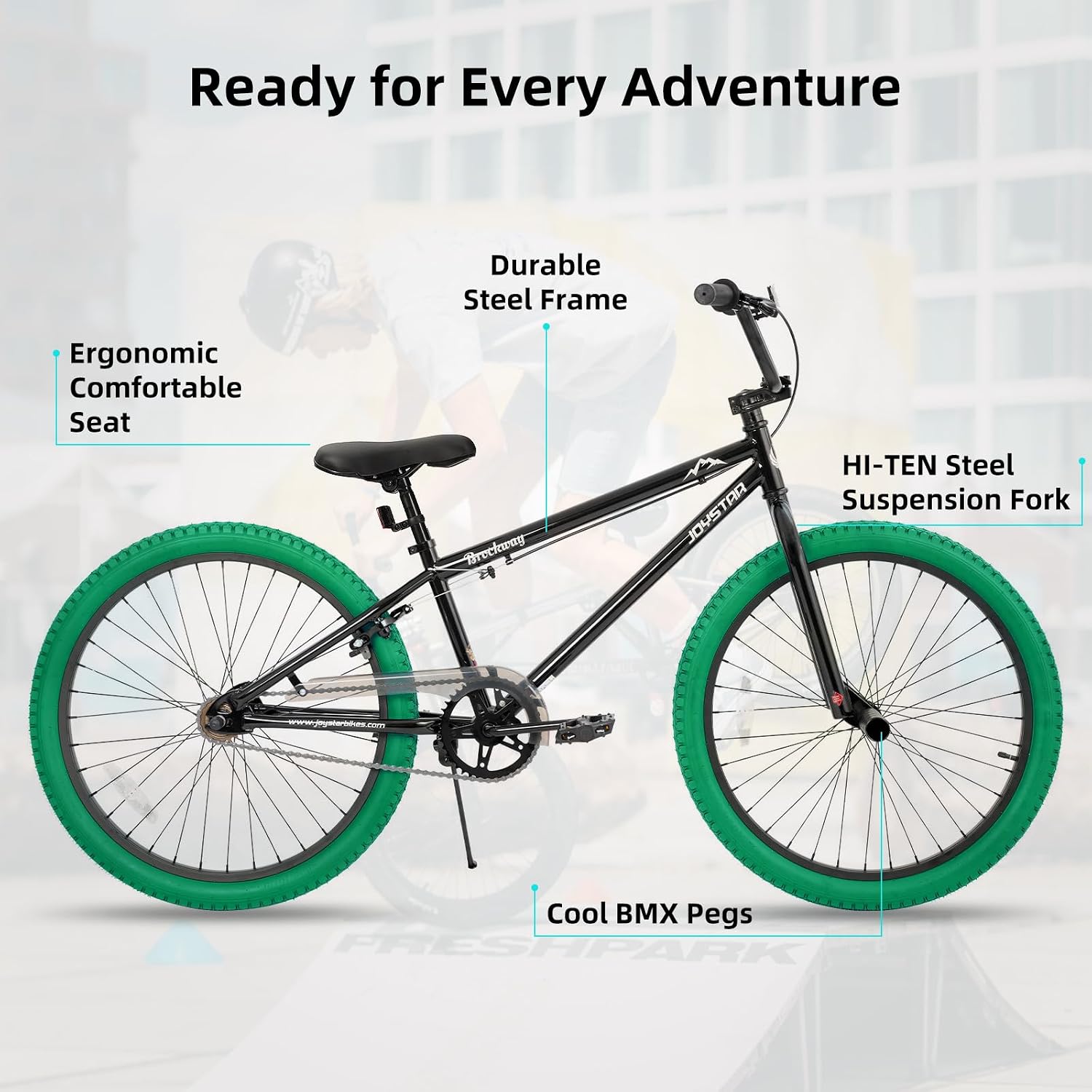 JOYSTAR Brockway Freestyle Kids BMX Bikes 20' 24' Kids Bicycles for 6-14 Years Old Boys Girls and Beginner-Level Riders 2 Pegs Multiple Colors