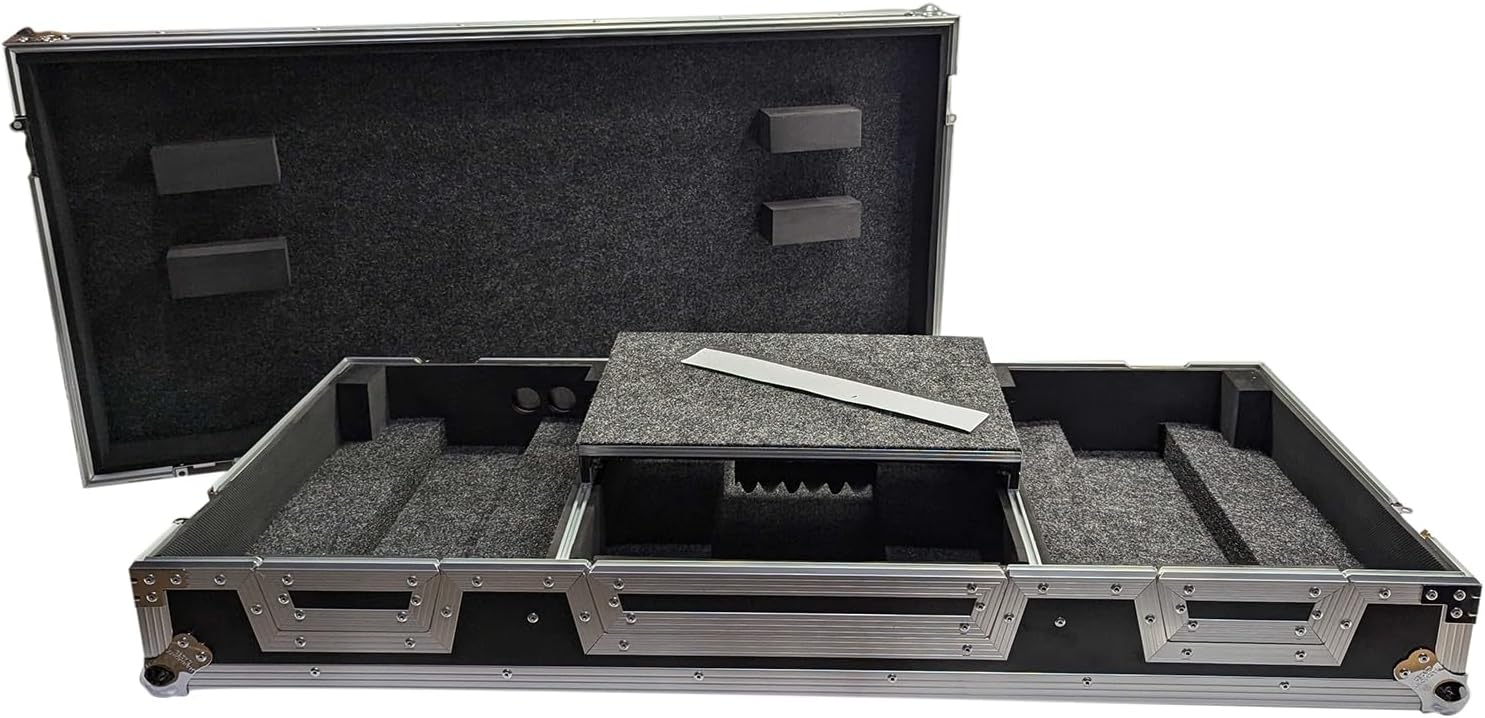Harmony Audio Cases HCCRSS12DJMA9WLT DJ Flight Case Compatible with Pioneer DJ PLX-CRSS12 & DJM-A9 4 CH with Laptop Shelf, Wheels and Adjustable Foam Velcro Inserts - Black