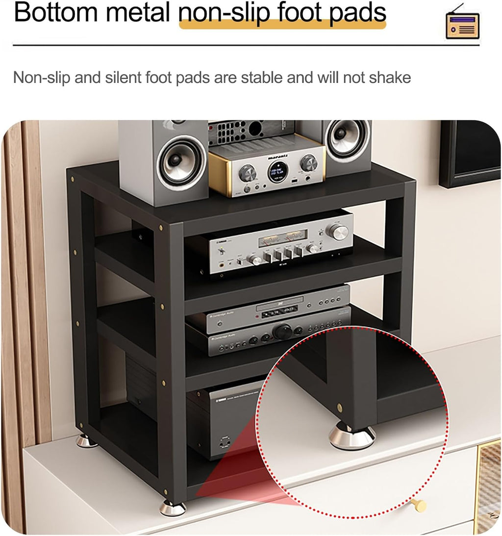 Audio Rack AV Media Stand Wooden Record Player Stand Equipment Console Shelf, for Entertainment Stereo Racks Component Storage and Collection Display(Black,35.5cm/14in)