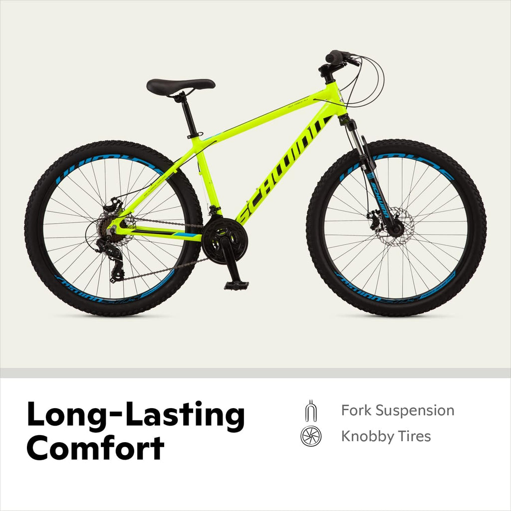 Schwinn High Timber Mountain Bike for Adult Youth Men Women Boys Girls, 24 to 29-Inch Wheels, 7 or 21-Speeds, Front Suspension, Aluminum and Steel Frame Options