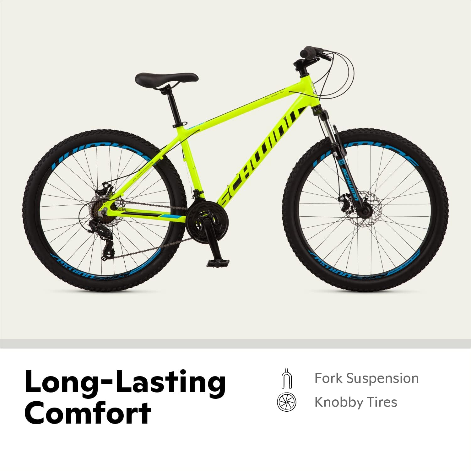 Schwinn High Timber Mountain Bike for Adult Youth Men Women Boys Girls, 24 to 29-Inch Wheels, 7 or 21-Speeds, Front Suspension, Aluminum and Steel Frame Options