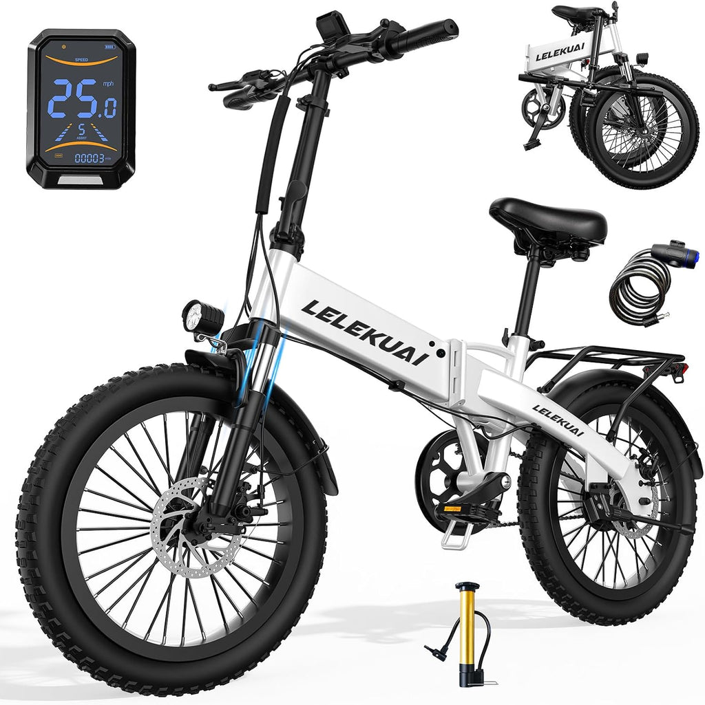LELEKUAI Electric Bike for Adults and Teens, 520W-560W Motor, 20-24MPH, 32 Miles Range, 48V 10Ah Battery, 3-Level Pedal Assist, 14' Foldable Mini Electric Bicycle, UL 2849 Certified