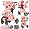 Nine point nine 2 in 1 Baby Stroller, Reversible Convertible Infant Stroller of One-Click Folding, Newborn Travel Strollers Toddler Standard Pram Carriage (225 Pink)