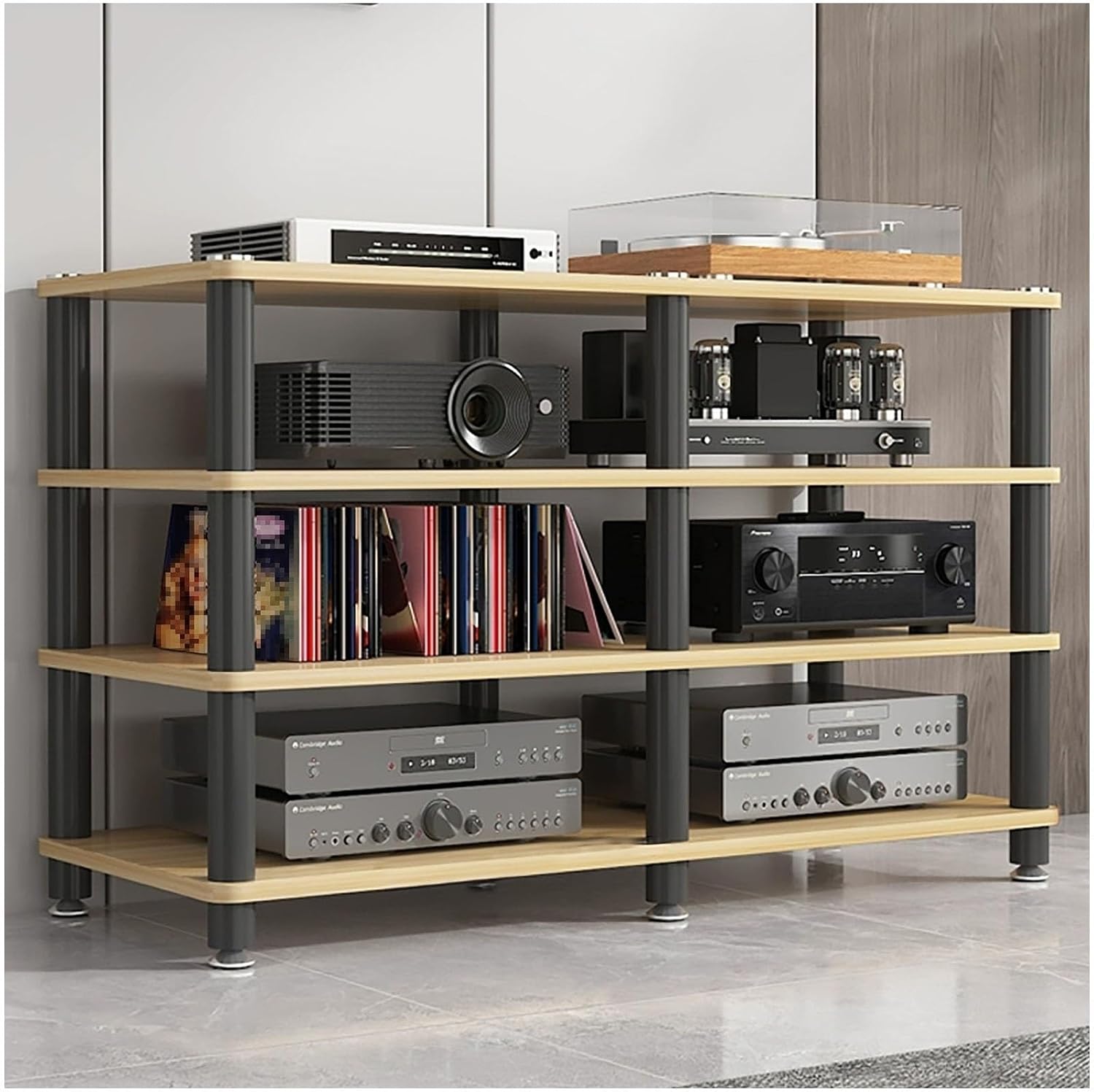 AV Media Stand, Audio Rack Corner Component Cabinet, Open Storage Shelf, Power Amplifier Shelf Equipment, TV Printer Storage Stand, for Home, Office(Natural,4 Tier 70CM27.5in)