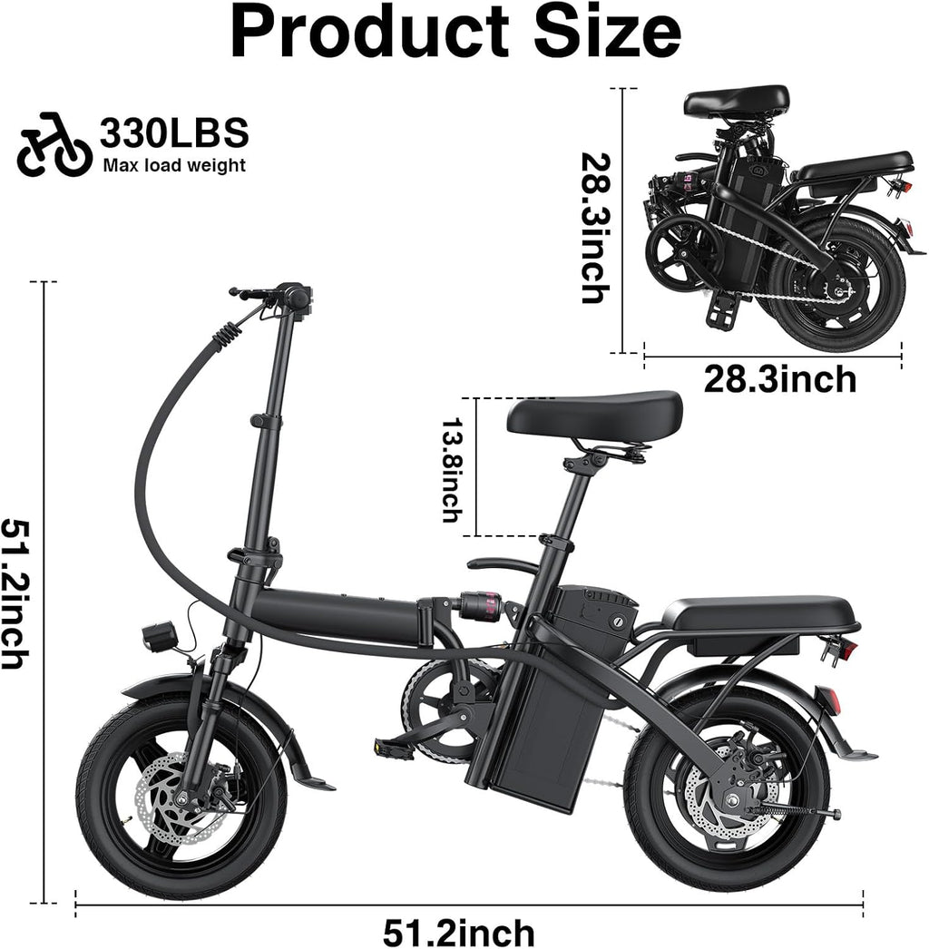 LELEKUAI Electric Bike for Adults and Teens, 520W-560W Motor, 20-24MPH, 32 Miles Range, 48V 10Ah Battery, 3-Level Pedal Assist, 14' Foldable Mini Electric Bicycle, UL 2849 Certified