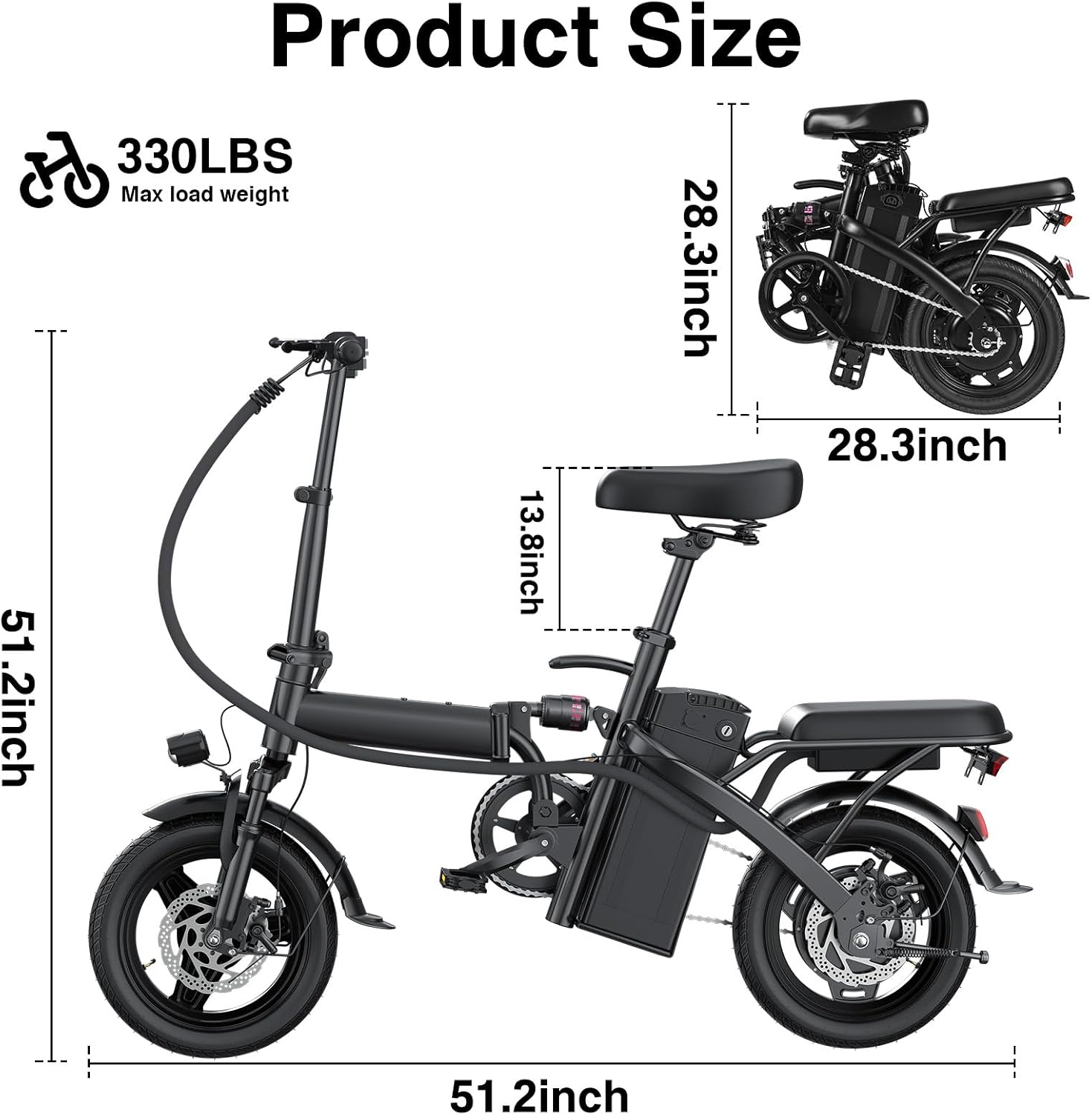 LELEKUAI Electric Bike for Adults and Teens, 520W-560W Motor, 20-24MPH, 32 Miles Range, 48V 10Ah Battery, 3-Level Pedal Assist, 14' Foldable Mini Electric Bicycle, UL 2849 Certified
