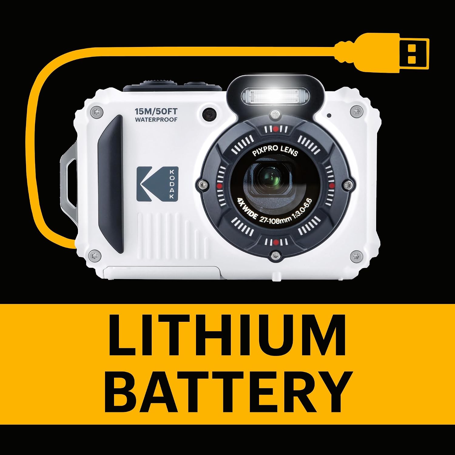 Kodak Pixpro WPZ2 - Compact Digital Camera 16M Pixels, Waterproof to 15m, Shockproof, Video 720p, LCD Screen 2.7 - Li-ion Battery, White
