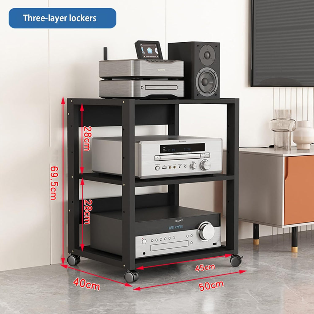 record standAV Media Stand 5/6/7/8 Tier Movable Record Player DVD CD Audio Rack Tower Holder, Adjustable Media Storage Cabinet, Equipment Console Shelf for Home Office Theater,3rd floor