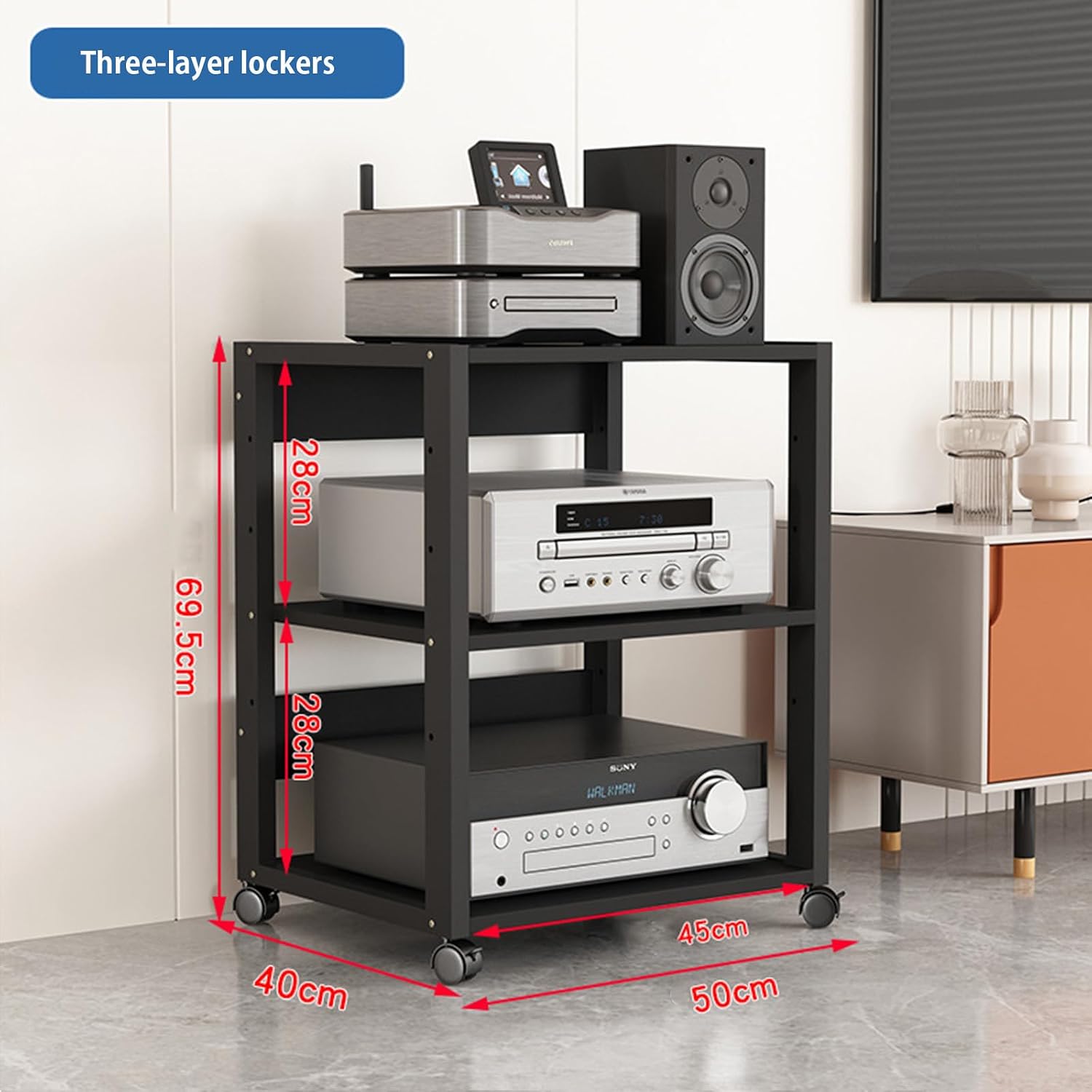 record standAV Media Stand 5/6/7/8 Tier Movable Record Player DVD CD Audio Rack Tower Holder, Adjustable Media Storage Cabinet, Equipment Console Shelf for Home Office Theater,3rd floor